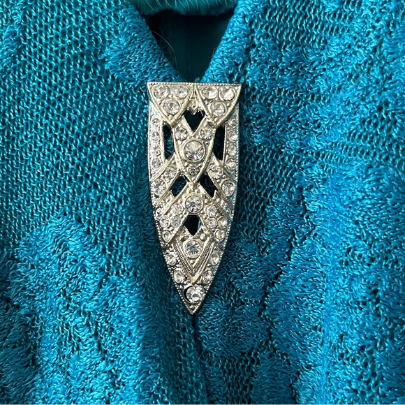 VTG Karen Okada For David Howard Climax Dress Size 3/4 Teal Floral Lace Fringe - Picture 5 of 13